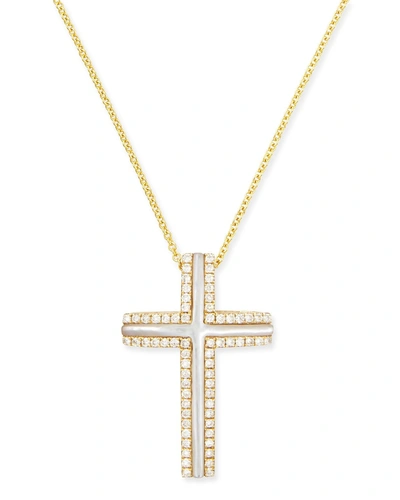 Frederic Sage Large 18k Yellow Gold Cross Necklace With Mother-of-pearl & Diamonds