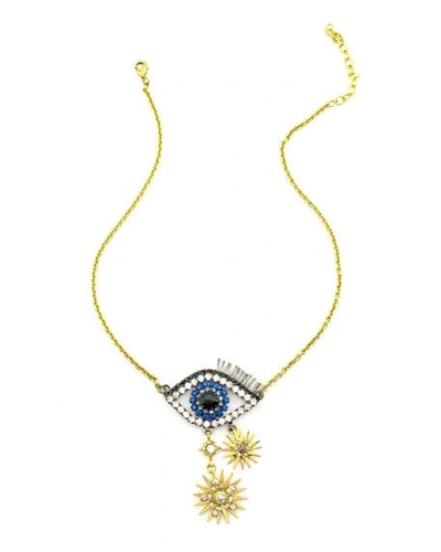 Elizabeth Cole Ravana Crystal Eye Pendant Necklace In Blue