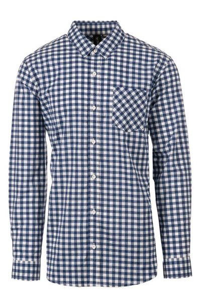 Burnside Plaid Stretch Poplin Button-down Shirt In Navy/ White Gingham