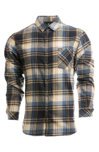 Burnside Plaid Flannel Shirt In Blue/ Ecru
