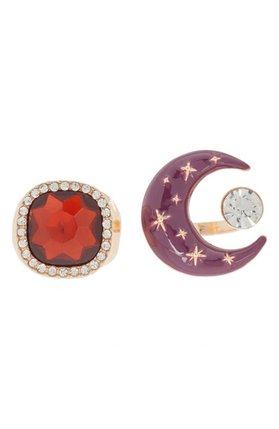 Melrose And Market Set Of 2 Mixed Cocktail Rings In Berry Multi- Gold