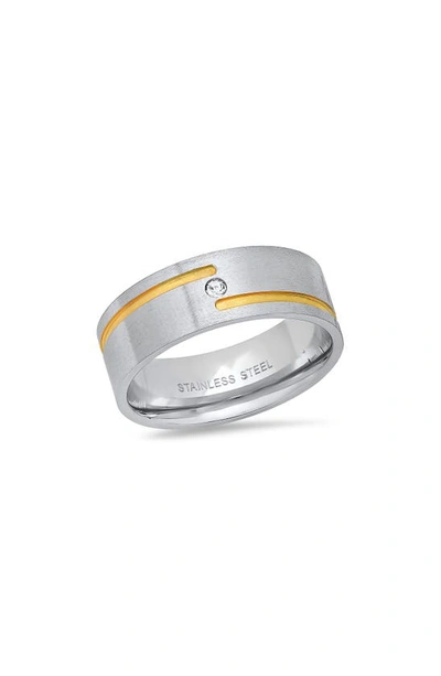 Hmy Jewelry Two-tone Crystal Brushed Band Ring In Two Tone