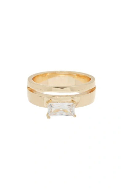 Nordstrom Rack 14k Gold Plated Baguette Cubic Zirconia Ring In Clear- Gold