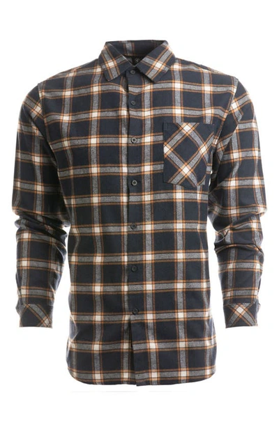 Burnside Plaid Flannel Shirt In Navy/ Orange