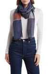 Vince Camuto Plaid Wrap Scarf In Navy Multi