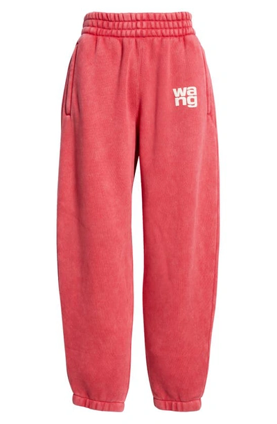 Alexander Wang Puff Logo Structured Terry Sweatpants In Red