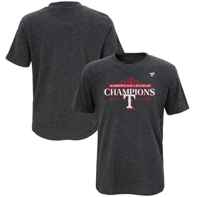 Fanatics Kids' Youth  Branded  Heather Charcoal Texas Rangers 2023 American League Champions Locker Room T-