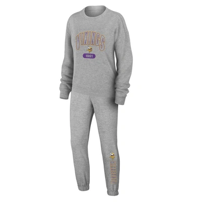 Wear By Erin Andrews Heather Gray Minnesota Vikings Plus Size Knitted Tri-blend Long Sleeve T-shirt