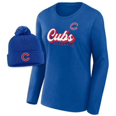 Fanatics Branded Royal Chicago Cubs Run The Bases Long Sleeve T-shirt & Cuffed Knit Hat With Pom Com