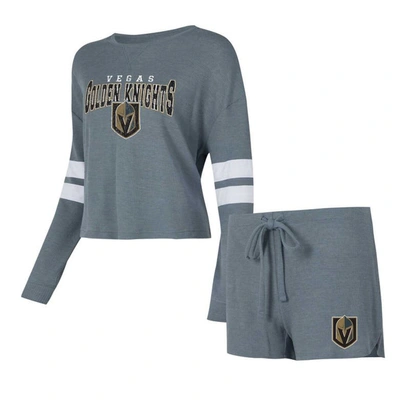 Concepts Sport Women's  Charcoal Distressed Vegas Golden Knights Meadowâ Long Sleeve T-shirt And Shor