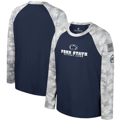 Colosseum Kids' Youth  Navy/camo Penn State Nittany Lions Oht Military Appreciation Dark Star Raglan Long S In Navy,camo