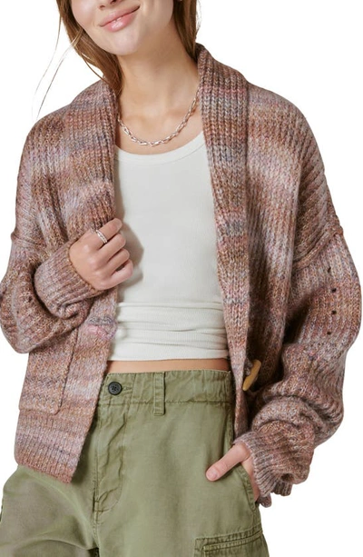 Lucky Brand Toggle Front Stripe Cardigan In Taupe Multi