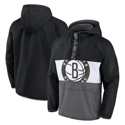 Fanatics Branded  Black/gray Brooklyn Nets Anorak Flagrant Foul Color-block Raglan Hoodie Half-zip J In Black,gray