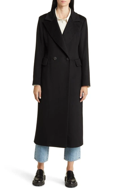Fleurette Leo Double Breasted Longline Cashmere Coat In Black