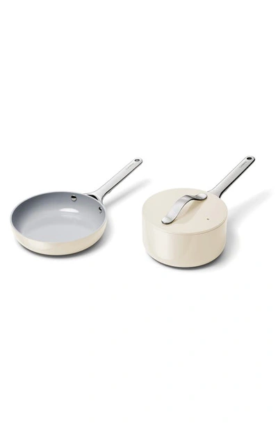 Caraway Nonstick Ceramic Mini Fry Pan & Mini Sauce Pan Set In Open White