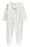 Nordstrom Babies' Print Zip Cotton Footie In Ivory Egret- Green Mountains