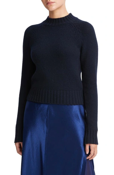 Vince Shrunken Mock Neck Cashmere Sweater In Dark Blue