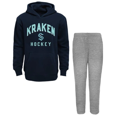 Outerstuff Kids' Toddler Navy/heather Gray Seattle Kraken Play By Play Pullover Hoodie & Pants Set