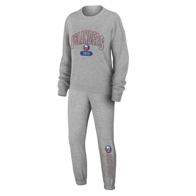 Wear By Erin Andrews Heather Gray New York Islanders Knit Long Sleeve Tri-blend T-shirt & Pants Slee