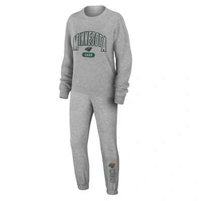 Wear By Erin Andrews Heather Gray Minnesota Wild Knit Long Sleeve Tri-blend T-shirt & Pants Sleep Se