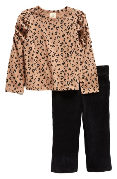 Tucker + Tate Babies' Print Long Sleeve T-shirt & Rib Pants Set In Tan Tawny Mini Leopard- Black