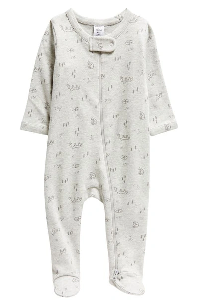 Nordstrom Babies' Print Cotton Footie In Grey Light Heather Foxes