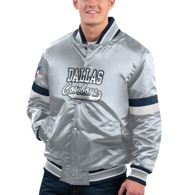 Starter Silver Dallas Cowboys Home Game Satin Full-snap Varsity Jacket In Gray