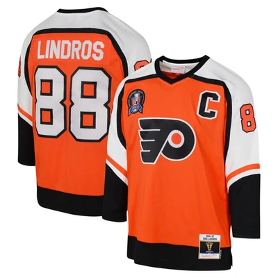 Mitchell & Ness Kids' Youth  Eric Lindros Orange Philadelphia Flyers 1996-97 Blue Line Player Jersey