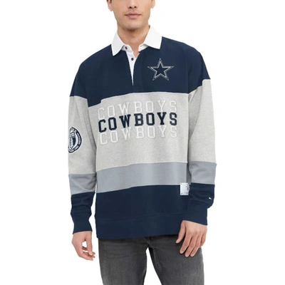 Tommy Hilfiger Men's  Heather Gray, Navy Dallas Cowboys Connor Oversized Rugby Long Sleeve Polo Shirt In Heather Gray,navy