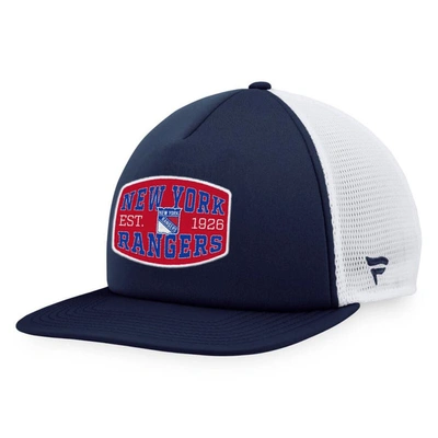 Fanatics Branded Navy/white New York Rangers Foam Front Patch Trucker Snapback Hat In Navy,white