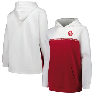 Profile White/crimson Oklahoma Sooners Plus Size Taping Pullover Hoodie