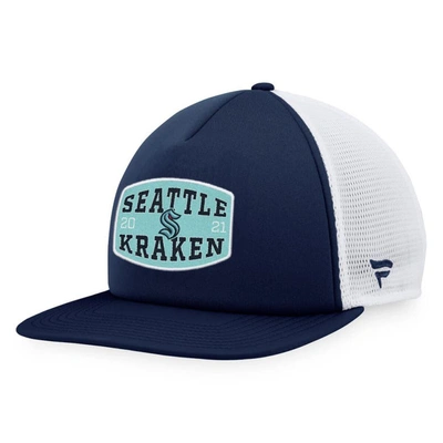 Fanatics Branded Deep Sea Blue/white Seattle Kraken Foam Front Patch Trucker Snapback Hat In Navy