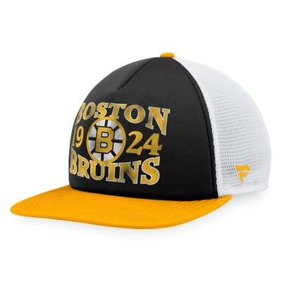 Fanatics Men's  Black, Gold Distressed Boston Bruins Heritage Vintage-like Foam Front Trucker Snapbac In Black,gold