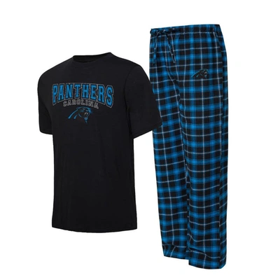 Concepts Sport Men's  Black, Blue Carolina Panthers Arctic T-shirt And Pajama Pants Sleep Set In Black,blue