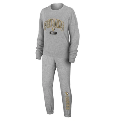 Wear By Erin Andrews Heather Gray Pittsburgh Penguins Knit Long Sleeve Tri-blend T-shirt & Pants Sle