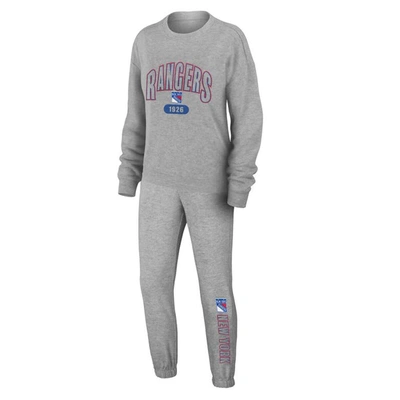 Wear By Erin Andrews Heather Gray New York Rangers Knit Long Sleeve Tri-blend T-shirt & Pants Sleep