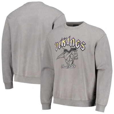 The Wild Collective Unisex   Gray Minnesota Vikings Distressed Pullover Sweatshirt