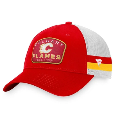 Fanatics Branded Red/white Calgary Flames Fundamental Striped Trucker Adjustable Hat