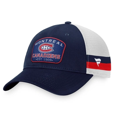 Fanatics Branded Navy/white Montreal Canadiens Fundamental Striped Trucker Adjustable Hat In Navy,white