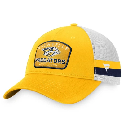 Fanatics Branded Gold/white Nashville Predators Fundamental Striped Trucker Adjustable Hat In Gold,white