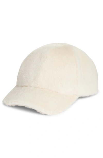 Open Edit Faux Fur Baseball Cap In Ivory Whitecap