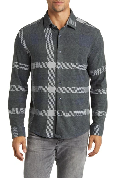 Stone Rose Big Plaid Tech Fleece Button-up Shirt In Charcoal