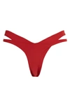 Mugler Double Strap Thong Bikini Bottoms In Dark Red