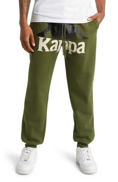 Kappa Authentic Anvest Brushed Fleece Logo Graphic Joggers In Green Cypress