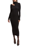 Bardot Ainsley Cutout Long Sleeve Turtleneck Rib Sweater Dress In Black