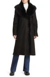 Hiso Libra Longline Genuine Shearling Coat In Jet Suede