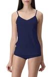 Oroblu Perfect Line Satin Trim Cotton & Modal Blend Camisole In Blue