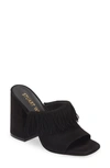 Stuart Weitzman Tia Fringe Slide Sandal In Black Leather