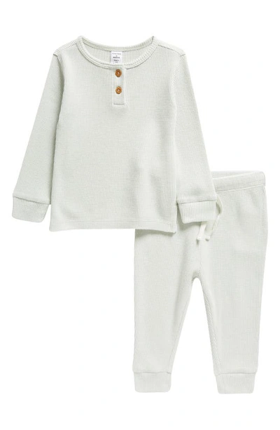 Nordstrom Babies'  Waffle Knit Cotton Henley & Joggers Set In Green Hush