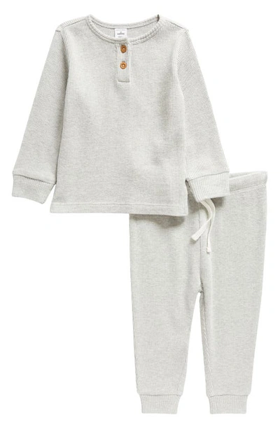 Nordstrom Babies' Waffle Knit Cotton Henley & Joggers Set In Grey Light Heather